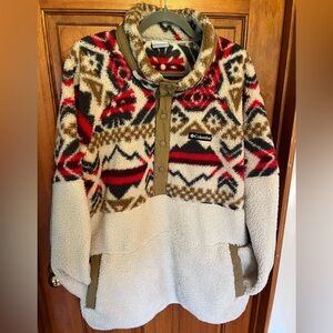 Women’s Columbia Aztec Sherpa Fleece Pullover Snap Closure Southwestern Print